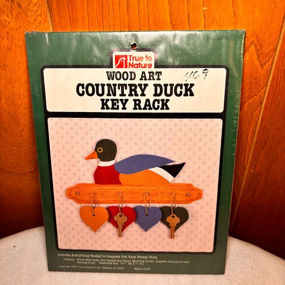 Vintage 80s True to Nature Wood Art Duck Key Rack Kit NOS Made in USA - Picture 1 of 4